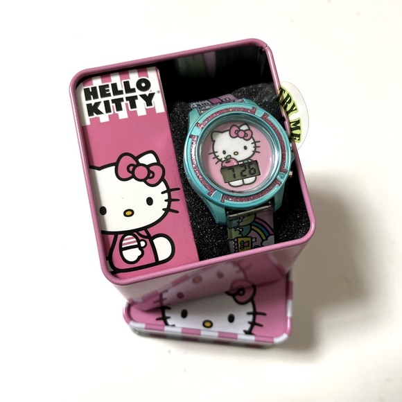 HELLO KITTY Sanrio Digital LCD Watch Blue Pink Rainbow Gift Boxed NWT Cute Teal - Picture 5 of 6
